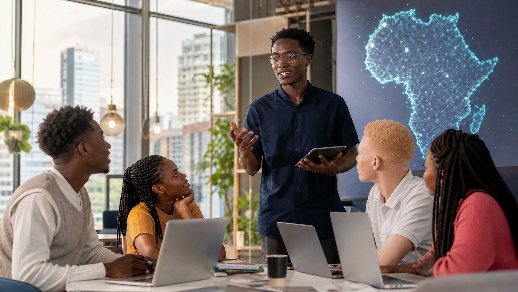 Young creators presenting ideas about the future of AI