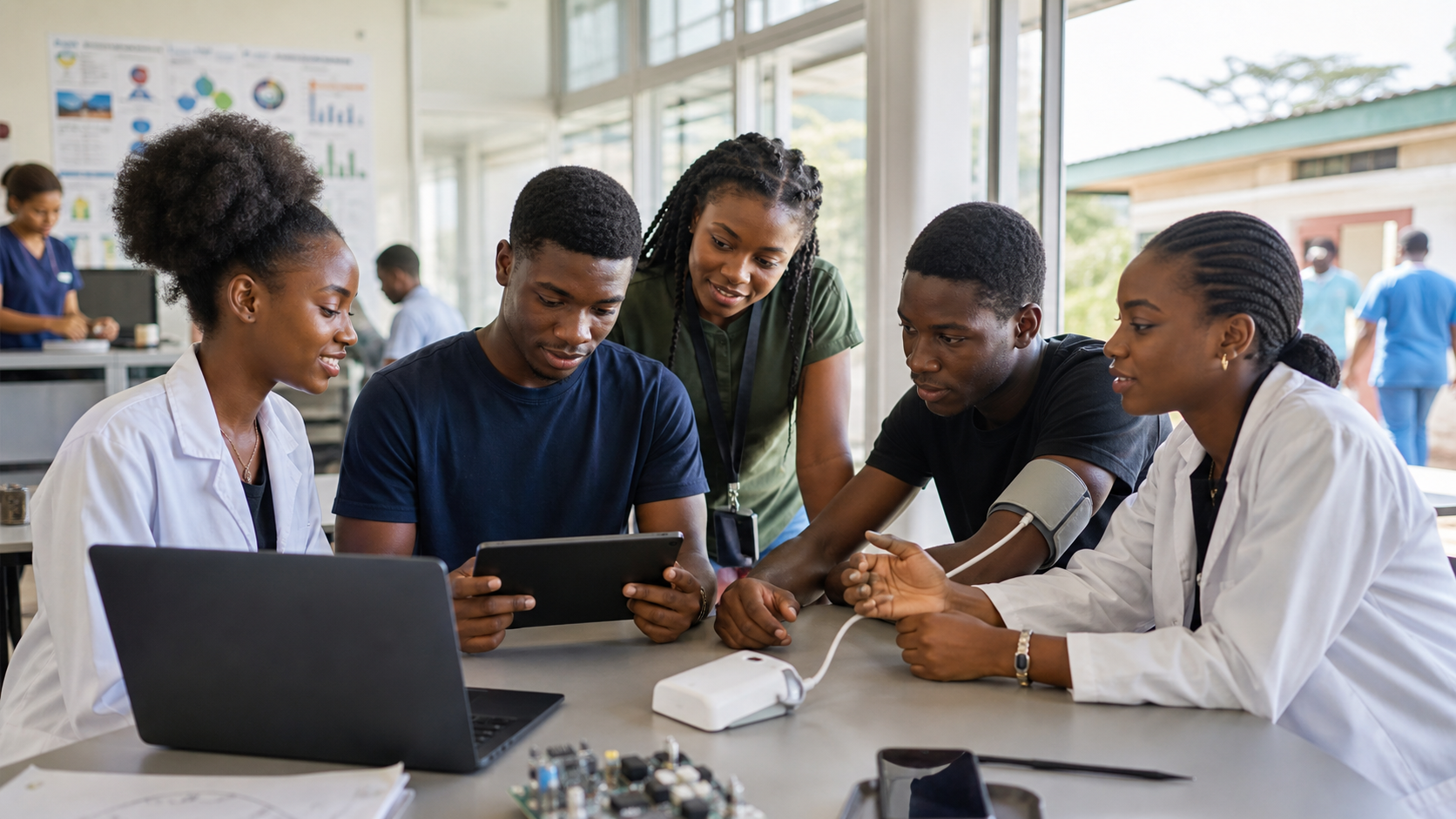 Young builders presenting a community health AI prototype